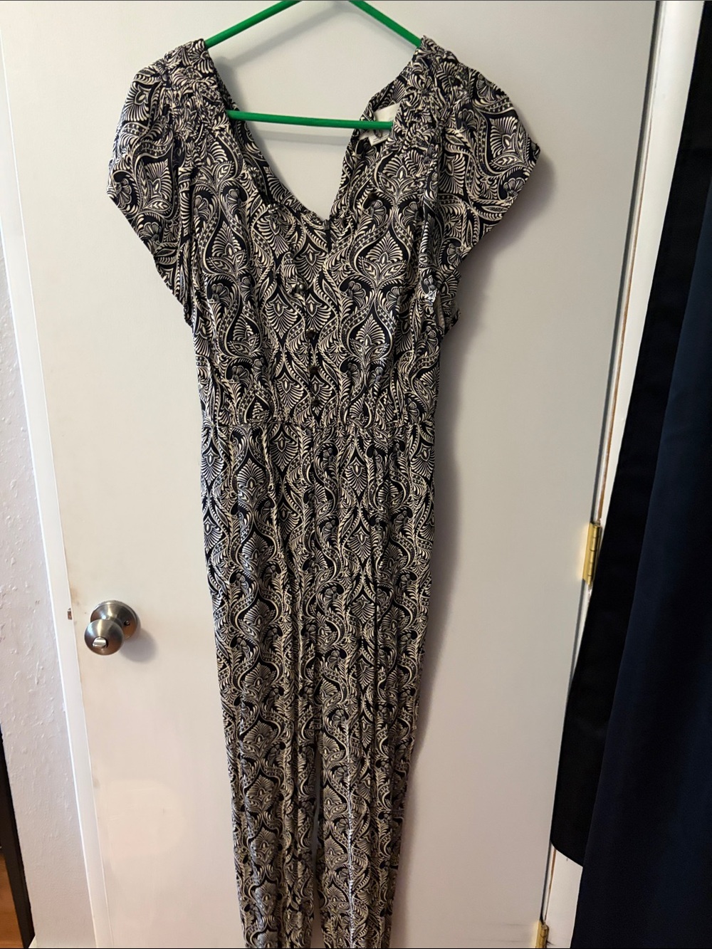 Anthropologie Black and White Paisley Jumpsuit